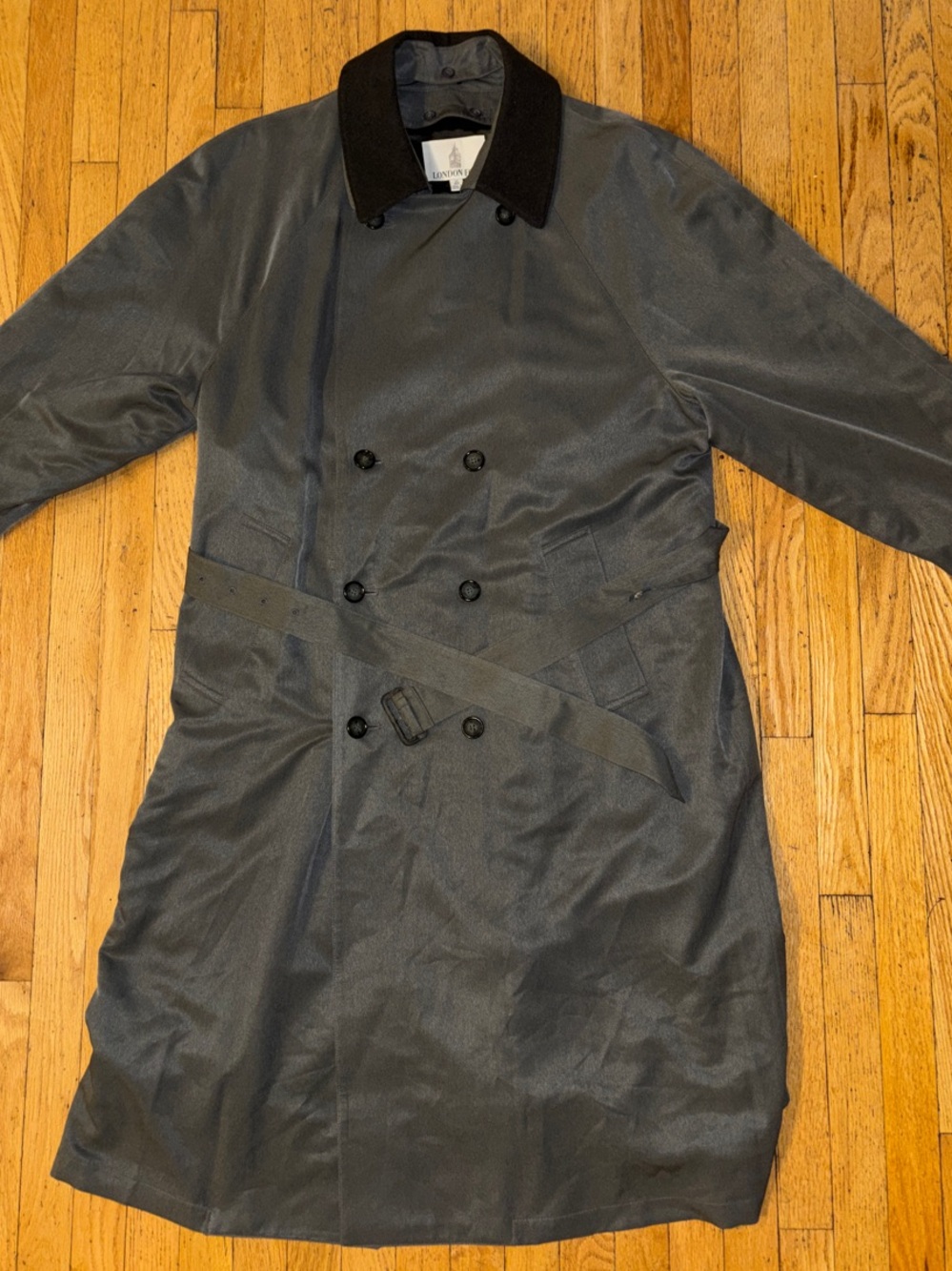 London Fog Men's Double Breasted Belted Trench Coat - Charcoal Grey - 44 Reg